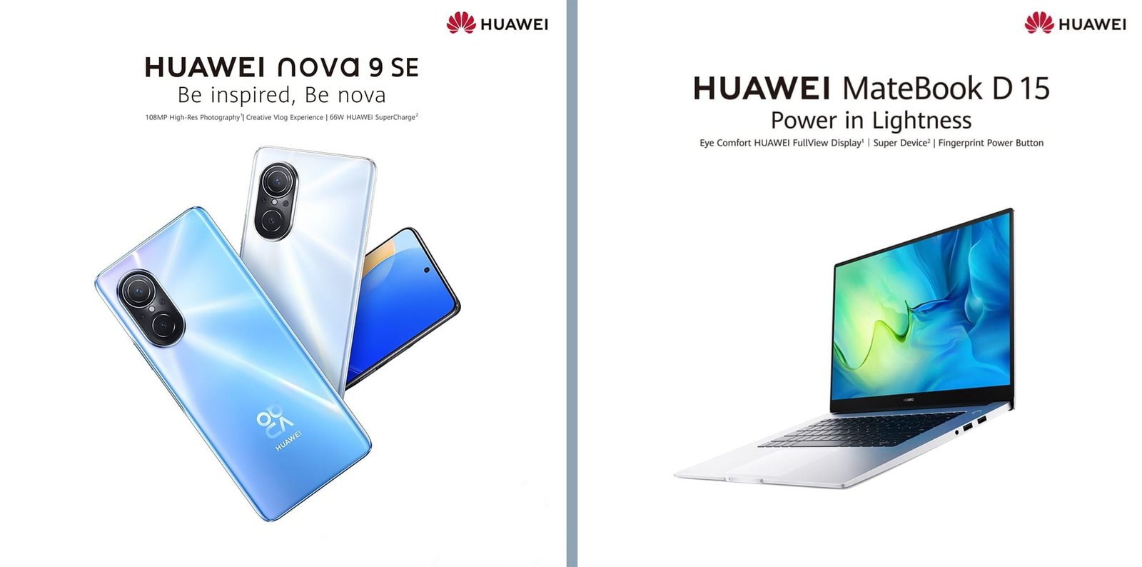 අද්විතීය Huawei Nova 9 SE ස්මාර්ට් දුරකථනය සහ MateBook D 15 ලැප්ටොප් දේශීය වෙළඳ පොළට හඳුන්වා දෙයි