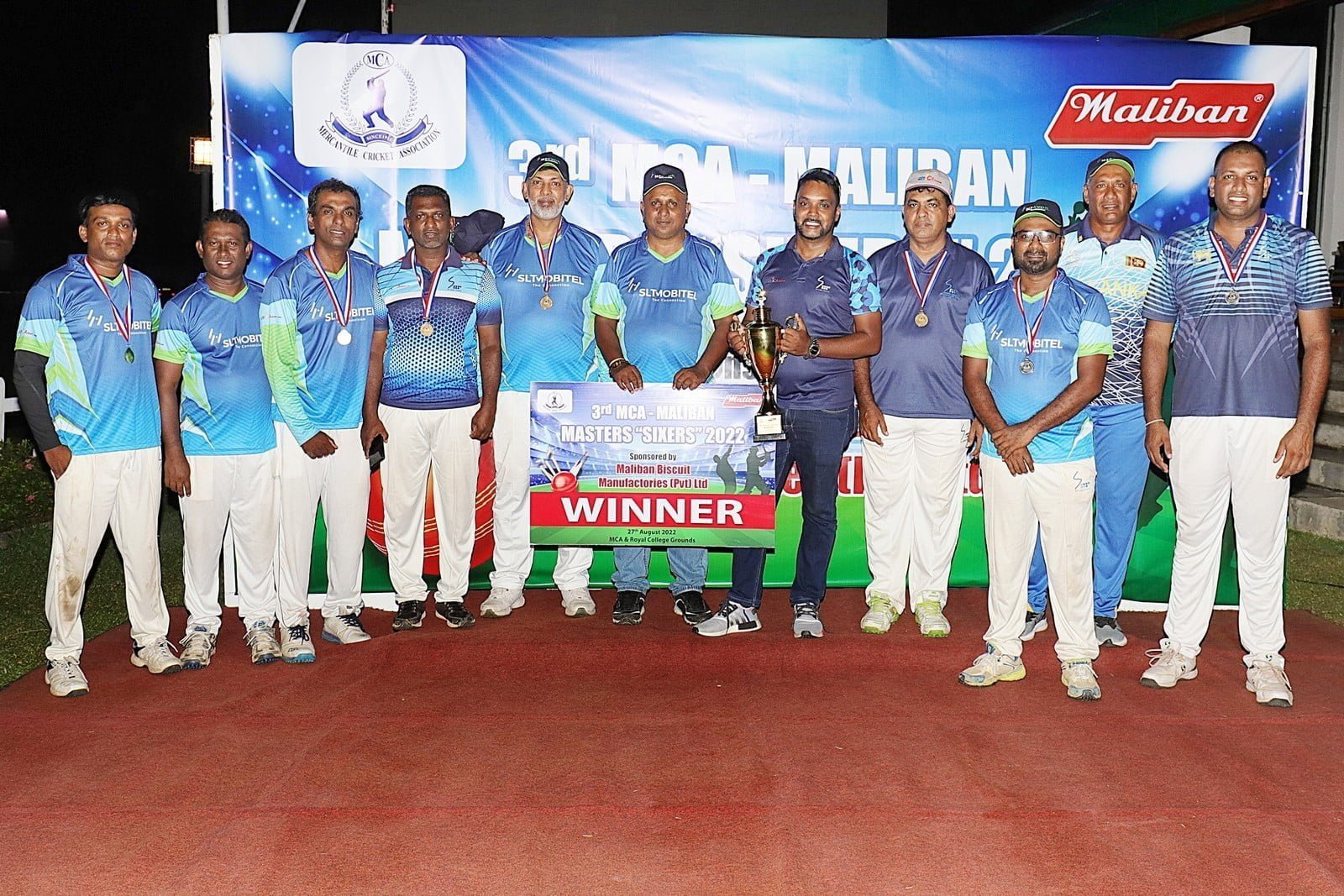 SLT-MOBITEL triumphs as Joint Champions at 3rd Maliban – MCA Annual Masters Cricket ‘Sixes’ 2022